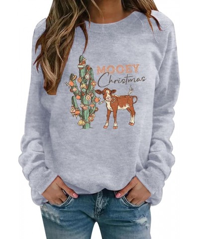 Womens Gifts for Christmas Cow Print Sweatshirts Cute Animals Graphic Pullover Tops Funny Xmas Long Sleeve Shirts A04-grey $8...