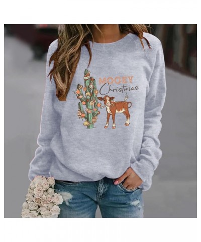 Womens Gifts for Christmas Cow Print Sweatshirts Cute Animals Graphic Pullover Tops Funny Xmas Long Sleeve Shirts A04-grey $8...