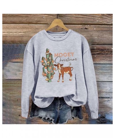 Womens Gifts for Christmas Cow Print Sweatshirts Cute Animals Graphic Pullover Tops Funny Xmas Long Sleeve Shirts A04-grey $8...