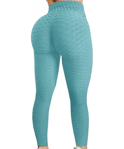 Leggings for Women Solid Mermaid Scale Jacquard Stylish Legging Pants Sports Active Yoga Pant Sky Blue 10 $7.72 Leggings