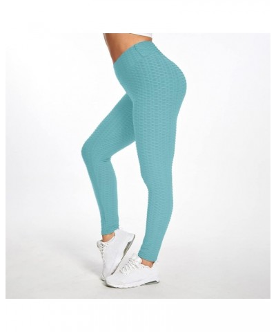 Leggings for Women Solid Mermaid Scale Jacquard Stylish Legging Pants Sports Active Yoga Pant Sky Blue 10 $7.72 Leggings