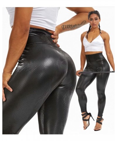 Fleece Lined Leather Pants for Women Faux Leather Leggings Butt Lifting Black Sexy High Waisted Wet Look Tights B-snakei $13....