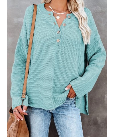 Womens Button V Neck Sweaters Long Sleeve Cable Knit Pullover Sweater Tops A Bright Blue $11.50 Sweaters