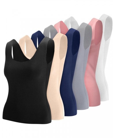 6 Pcs Thermal Tank Tops Women Underwear Tops Sleeveless Undershirt Cotton Camisole Women Warm Base Layer for Women White, Bei...