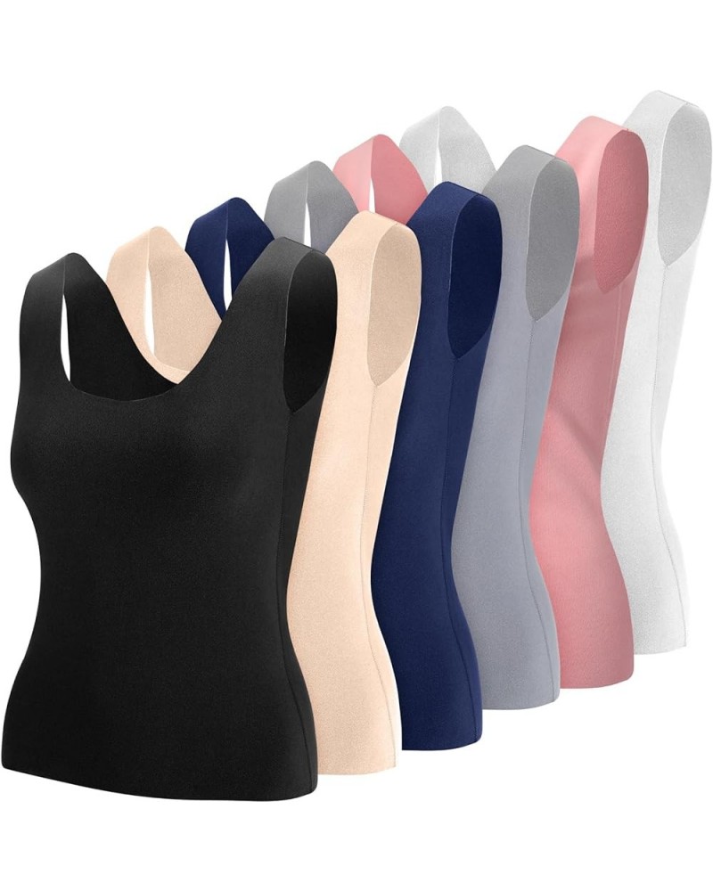 6 Pcs Thermal Tank Tops Women Underwear Tops Sleeveless Undershirt Cotton Camisole Women Warm Base Layer for Women White, Bei...