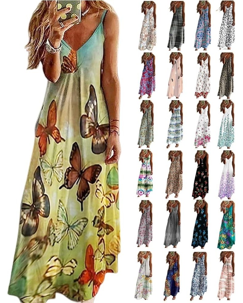 Summer Dresses for Women Maxi Dress Boho Sundress Casual Hawaiian V-Neck Sleeveless Vacation Beach Long Dress 3 Yellow&butter...