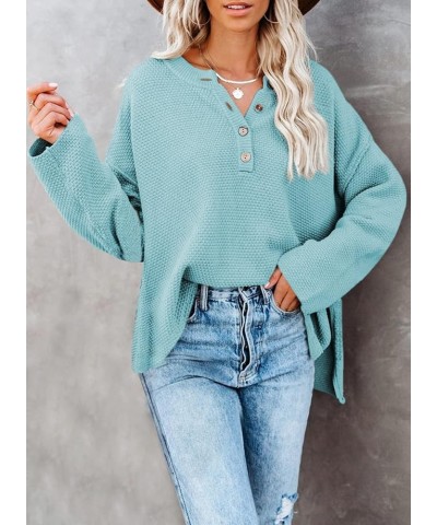 Womens Button V Neck Sweaters Long Sleeve Cable Knit Pullover Sweater Tops A Bright Blue $11.50 Sweaters