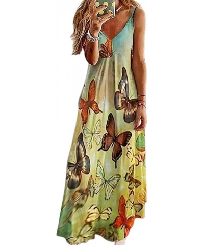 Summer Dresses for Women Maxi Dress Boho Sundress Casual Hawaiian V-Neck Sleeveless Vacation Beach Long Dress 3 Yellow&butter...