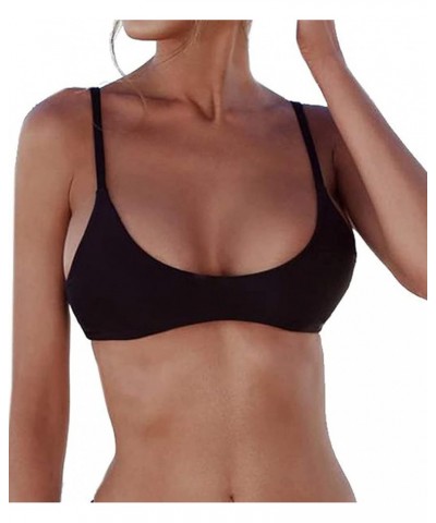 Women's Bikini Tops Scoop Neck Spaghetti Straps Swimsuit Bathing Suit Top Black $11.48 Swimsuits