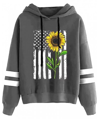 Women Sunflower Print Sweatshirts Color Block Long Sleeve Hoodies Lightweight Drawstring Pullover Tops Dark Grey $16.49 Hoodi...