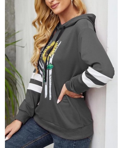 Women Sunflower Print Sweatshirts Color Block Long Sleeve Hoodies Lightweight Drawstring Pullover Tops Dark Grey $16.49 Hoodi...