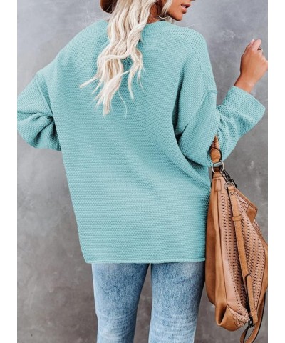 Womens Button V Neck Sweaters Long Sleeve Cable Knit Pullover Sweater Tops A Bright Blue $11.50 Sweaters