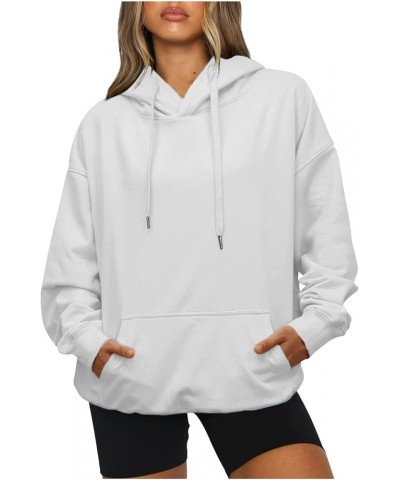 Hoodies for Women Fleece Plain Sweatshirt Y2K Hoodie Drawstring Hooded Pullover Sweaters Tops with Pocket A016-white $7.27 Ho...