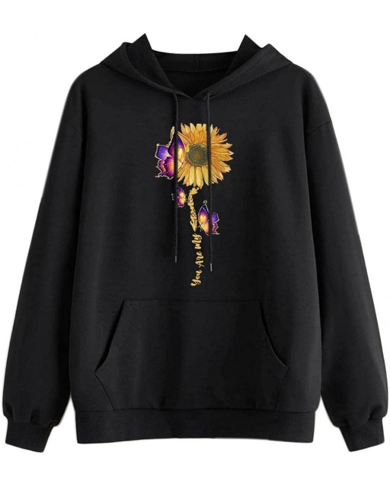 Cute Graphic Hoodies for Teen Girl Women Fashion Sunflower Print Hooded Sweatshirt with Pocket Tops Wine-bkac-bk $8.94 Hoodie...