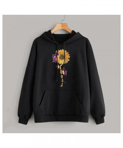 Cute Graphic Hoodies for Teen Girl Women Fashion Sunflower Print Hooded Sweatshirt with Pocket Tops Wine-bkac-bk $8.94 Hoodie...