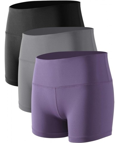 Women's 5" /2" High Waist Stretch Athletic Workout Shorts with Pocket 3 Pack:05 Black & Grey & Lavender $15.68 Activewear