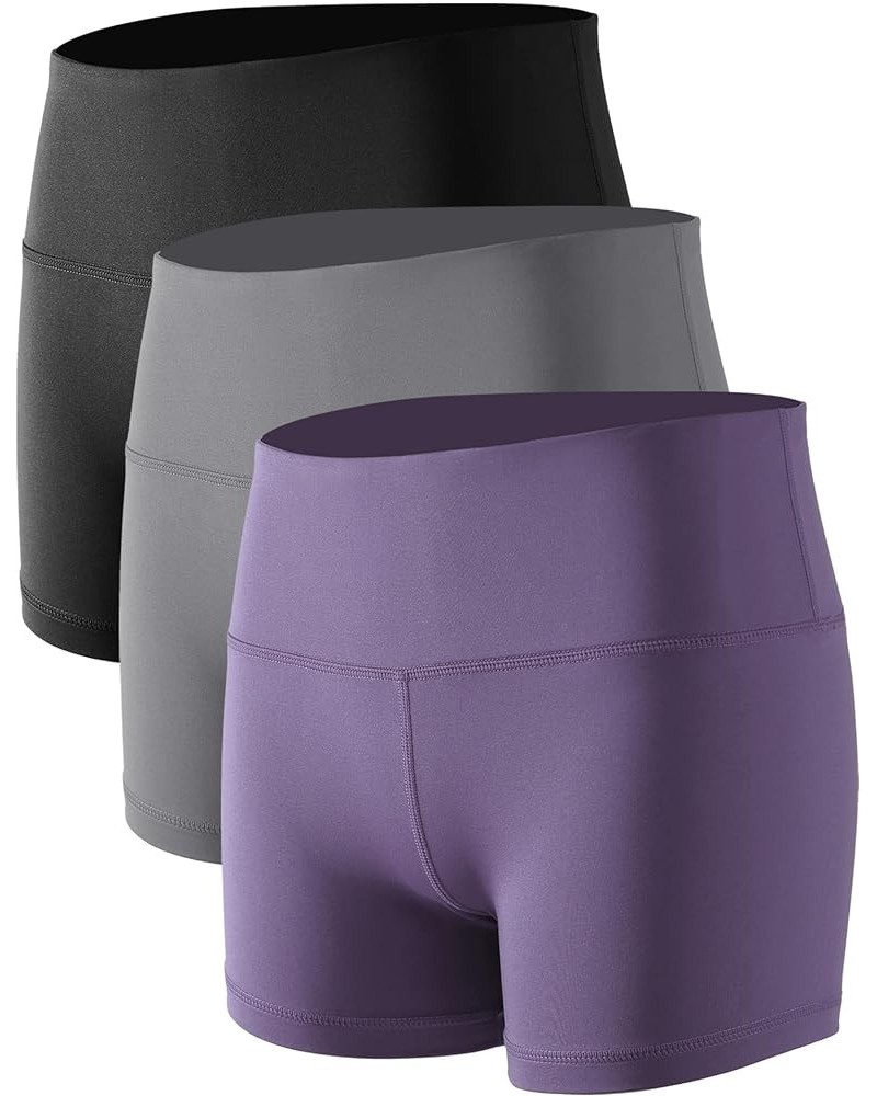 Women's 5" /2" High Waist Stretch Athletic Workout Shorts with Pocket 3 Pack:05 Black & Grey & Lavender $15.68 Activewear