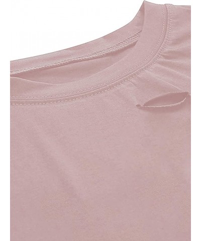 Women Ripped Oversize Crop Tops Short Sleeve Summer Casual Tee Shirts Pink a $11.04 Tops