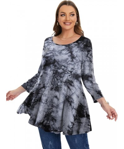 Women Casual Loose Fit Swing Flare Tunic Tops Basic Plus Size Flowy Shirt B-black&long $8.84 Tops