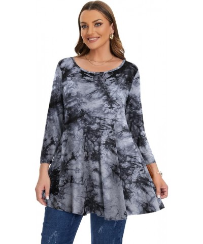 Women Casual Loose Fit Swing Flare Tunic Tops Basic Plus Size Flowy Shirt B-black&long $8.84 Tops