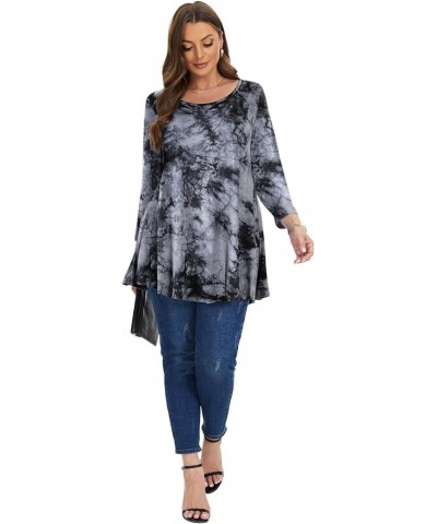 Women Casual Loose Fit Swing Flare Tunic Tops Basic Plus Size Flowy Shirt B-black&long $8.84 Tops