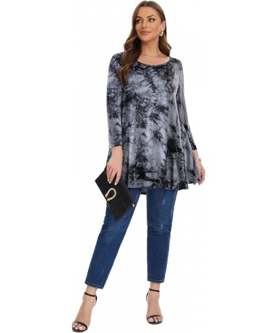 Women Casual Loose Fit Swing Flare Tunic Tops Basic Plus Size Flowy Shirt B-black&long $8.84 Tops