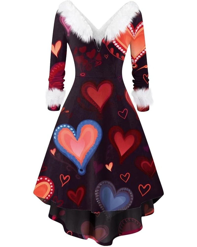 Valentines Day Dresses for Women Long Sleeve Cocktai Swing Party Prom Dress Heart Print Cosplay Costumes Outfits 64-wine $11....