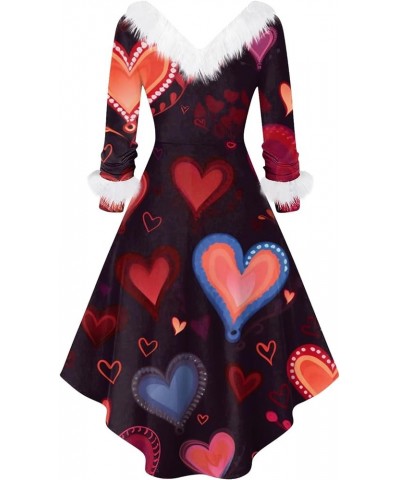 Valentines Day Dresses for Women Long Sleeve Cocktai Swing Party Prom Dress Heart Print Cosplay Costumes Outfits 64-wine $11....