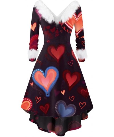 Valentines Day Dresses for Women Long Sleeve Cocktai Swing Party Prom Dress Heart Print Cosplay Costumes Outfits 64-wine $11....