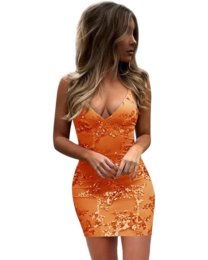 Women's V Neck Hoemcoming Dresses Short for Teens Sparkly Sequins Open Back Formal Cockatil Gown A-orange $31.34 Dresses