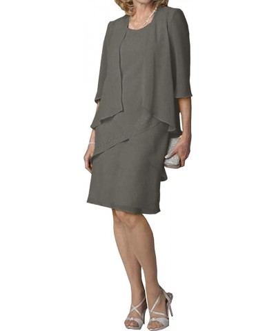 Mother of The Bride Dresses Short Evening Formal Dress 3/4 Sleeve Chiffon Jacket Tiered Steel Grey $55.50 Dresses