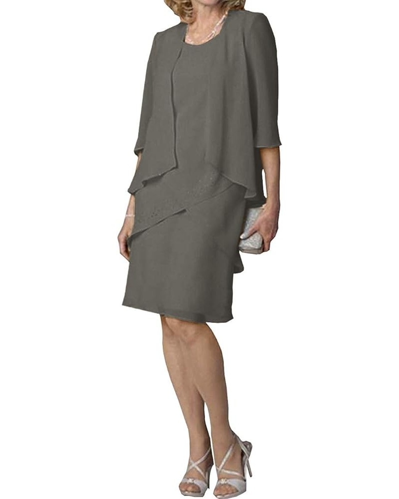 Mother of The Bride Dresses Short Evening Formal Dress 3/4 Sleeve Chiffon Jacket Tiered Steel Grey $55.50 Dresses