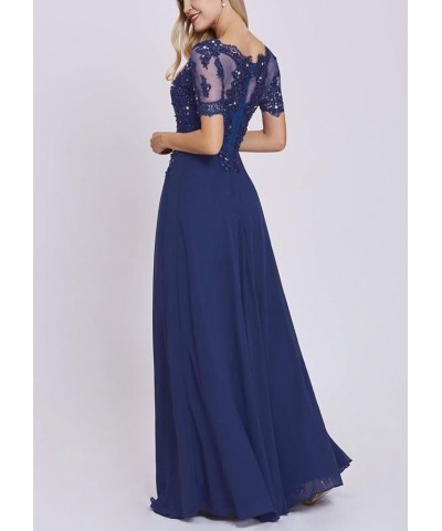 Women's Long Lace Mother of The Bride Dresses with Sleeves Bateau Chiffon Maxi Formal Evening Gowns Black $39.74 Dresses