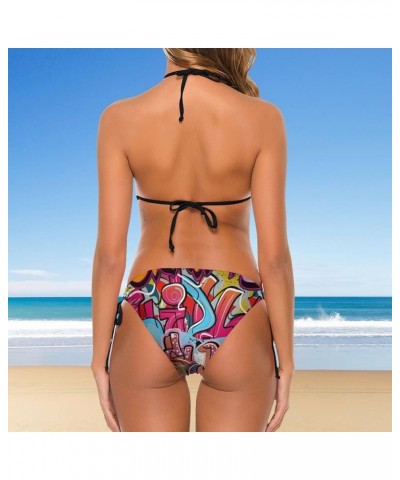 Women 2 PCS Halter Bikini Padded Swimwear Tie Side Triangle Bathing Suit Multi 18 $12.50 Swimsuits