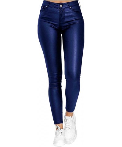 Leather Pants for Women Womens Stretchy Jeggings Faux Leather Legging Pants with Pockets Regular and Plus Size Blue $13.22 Le...