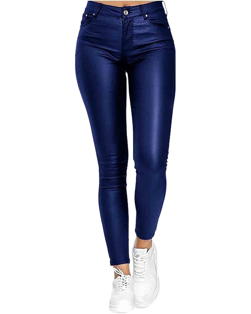 Leather Pants for Women Womens Stretchy Jeggings Faux Leather Legging Pants with Pockets Regular and Plus Size Blue $13.22 Le...