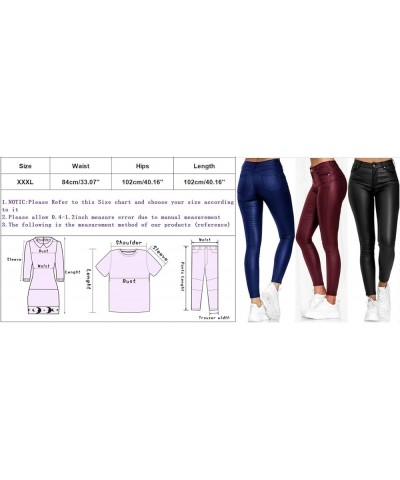 Leather Pants for Women Womens Stretchy Jeggings Faux Leather Legging Pants with Pockets Regular and Plus Size Blue $13.22 Le...