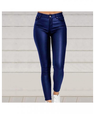 Leather Pants for Women Womens Stretchy Jeggings Faux Leather Legging Pants with Pockets Regular and Plus Size Blue $13.22 Le...