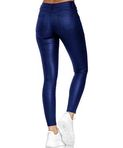 Leather Pants for Women Womens Stretchy Jeggings Faux Leather Legging Pants with Pockets Regular and Plus Size Blue $13.22 Le...