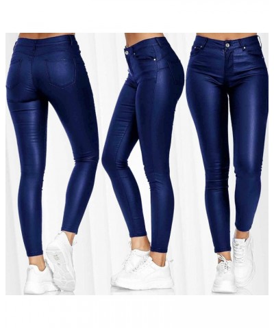 Leather Pants for Women Womens Stretchy Jeggings Faux Leather Legging Pants with Pockets Regular and Plus Size Blue $13.22 Le...