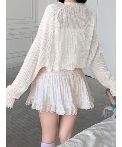 Women's Rib Knit Open Front Long Sleeve Cardigans Cropped Loose Sweater Outerwear White $15.65 Sweaters