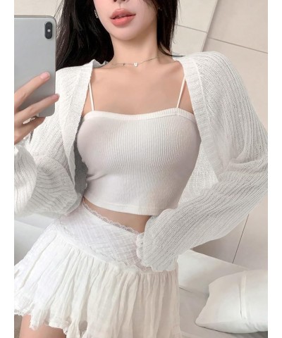 Women's Rib Knit Open Front Long Sleeve Cardigans Cropped Loose Sweater Outerwear White $15.65 Sweaters