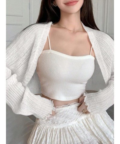 Women's Rib Knit Open Front Long Sleeve Cardigans Cropped Loose Sweater Outerwear White $15.65 Sweaters