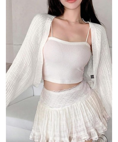 Women's Rib Knit Open Front Long Sleeve Cardigans Cropped Loose Sweater Outerwear White $15.65 Sweaters