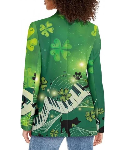 Women Open Front Blazers One Button Long Sleeve Casual Office Slim Suit Jacket with Pockets St. Patrick's Day Piano Key Cat $...