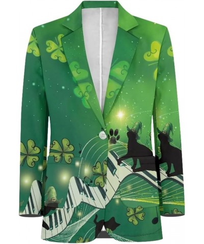 Women Open Front Blazers One Button Long Sleeve Casual Office Slim Suit Jacket with Pockets St. Patrick's Day Piano Key Cat $...