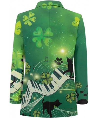 Women Open Front Blazers One Button Long Sleeve Casual Office Slim Suit Jacket with Pockets St. Patrick's Day Piano Key Cat $...