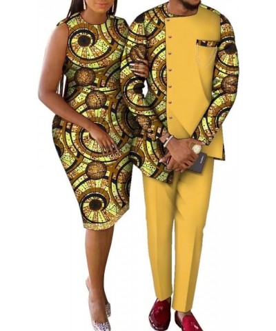 African Couple Outfits Matching Sets African Print Women Pencil Dresses Men Long Sleeve Tops and Pants Set Women T3 $28.35 Tr...