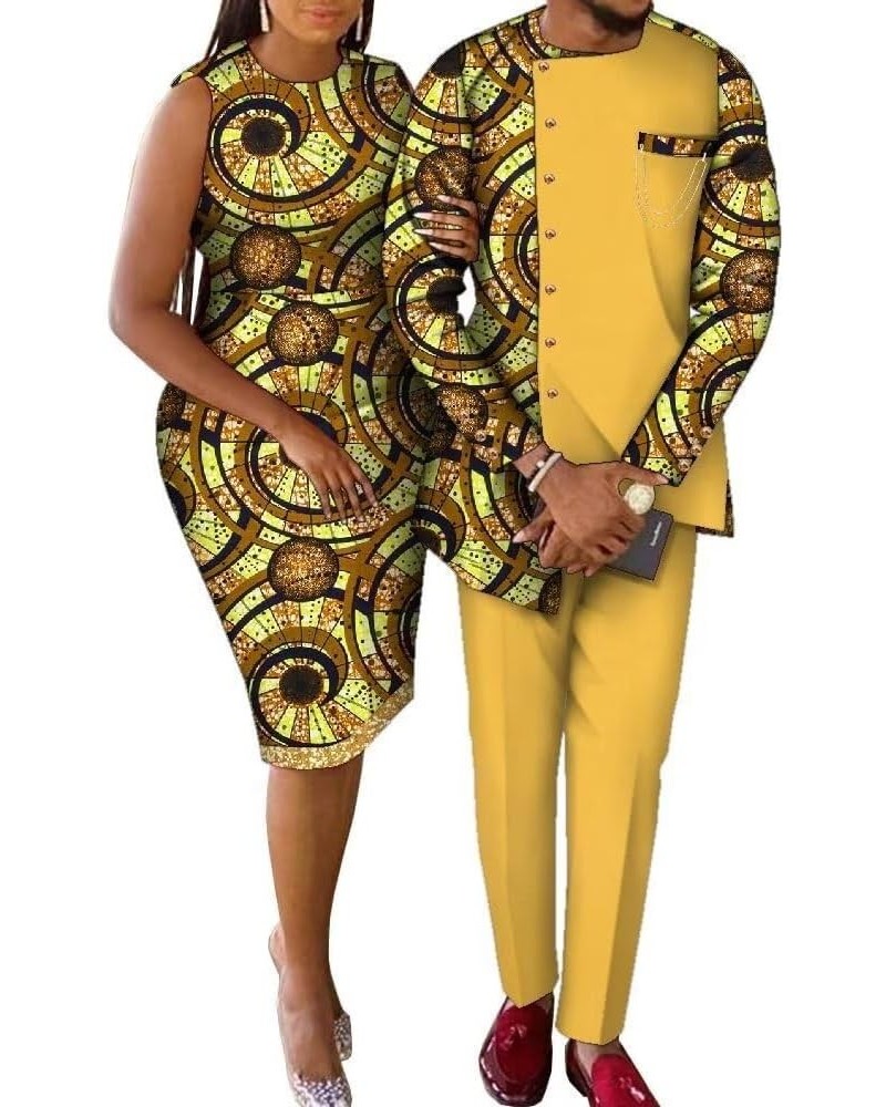 African Couple Outfits Matching Sets African Print Women Pencil Dresses Men Long Sleeve Tops and Pants Set Women T3 $28.35 Tr...