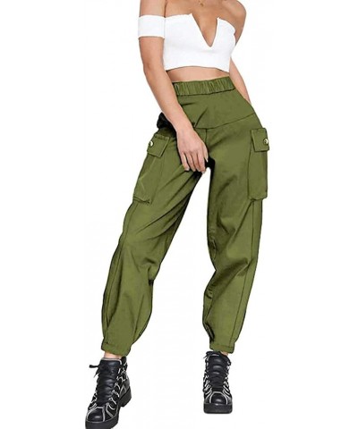 Women's Cargo Pants, Casual Outdoor Solid Color Elastic High Waisted Baggy Jogger Workout Pants with Pockets 1 Army Green $15...